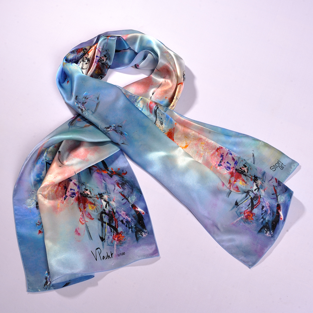 Silk art scarf "L'heure bleue"