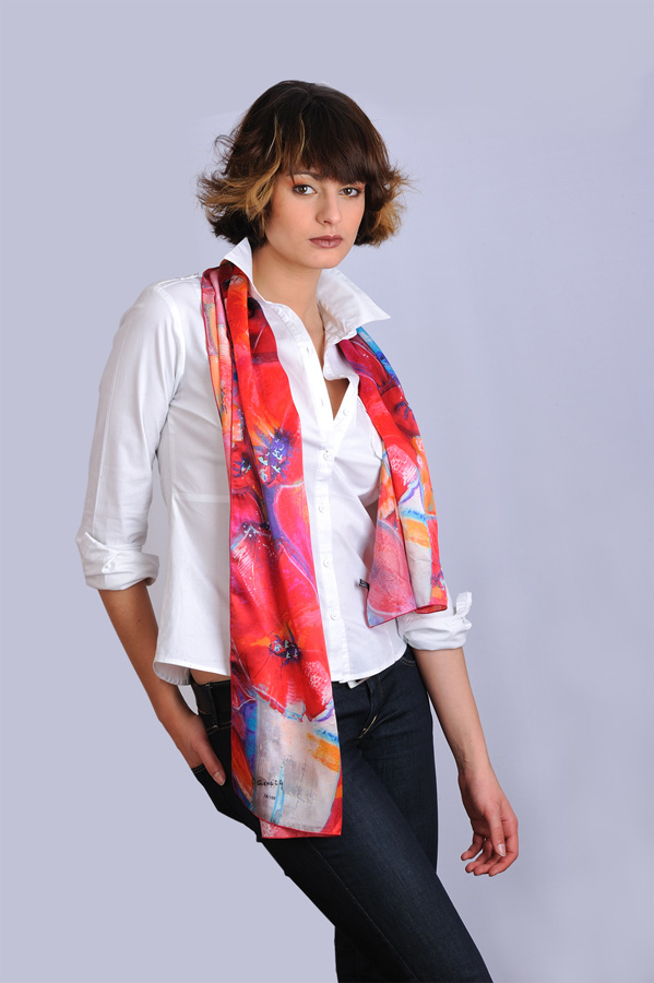 "Bouquet de tulipes" Silk art scarf