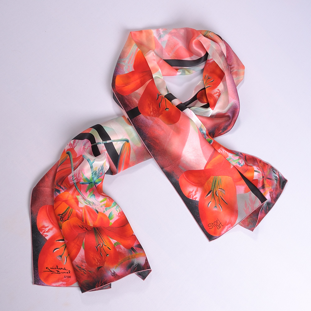 Silk art scarf 'Fleur de lis"